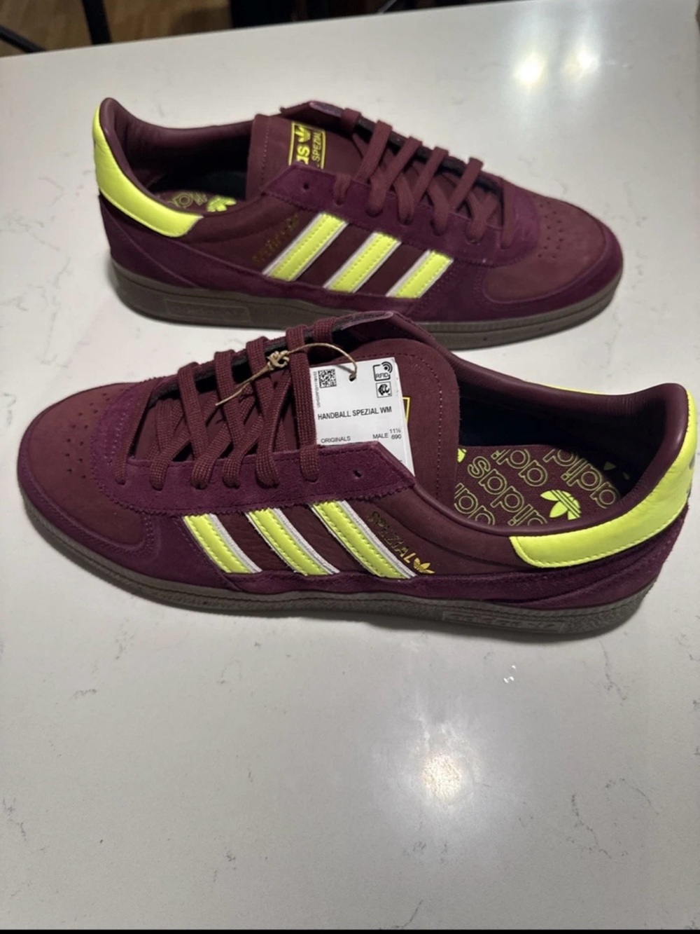 adidas Handball Spezial Sneakers - Maroon with Neon Yellow Accents